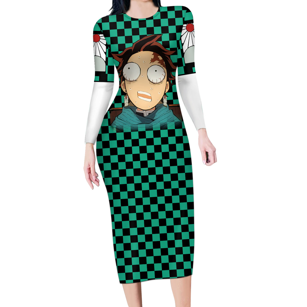 Kimetsu Tanjro Demon Slayer Long Sleeve Bodycon Dress Anime Style