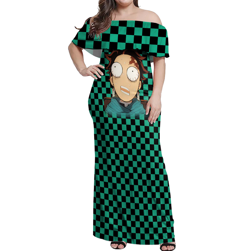 Kimetsu Tanjro Demon Slayer Off Shoulder Maxi Dress Anime Style