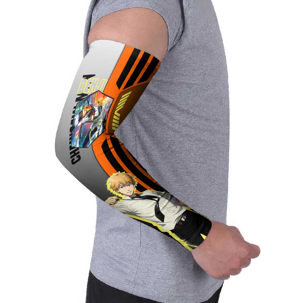 Denji from Chainsaw Man Arm Sleeves with Energetic Posing and Chainsaw Demon Design - The Mazicc