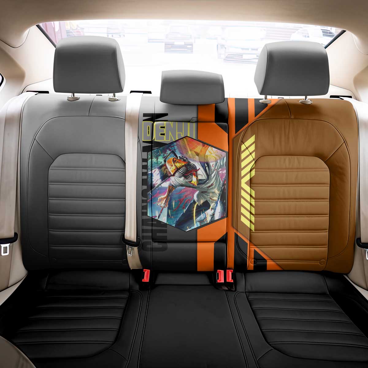 Denji from Chainsaw Man Back Car Seat Cover with Energetic Posing and Chainsaw Demon Design - The Mazicc