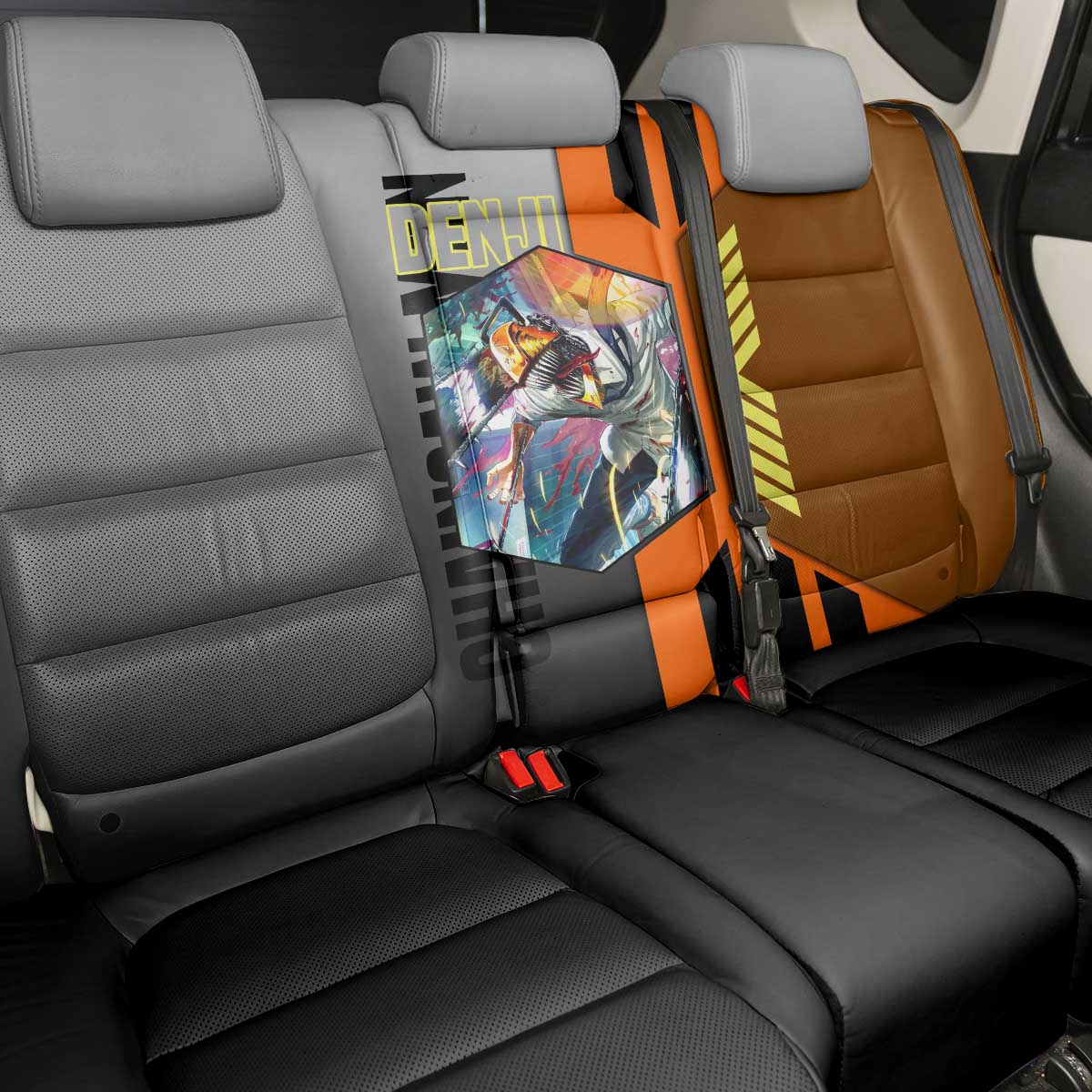 Denji from Chainsaw Man Back Car Seat Cover with Energetic Posing and Chainsaw Demon Design - The Mazicc