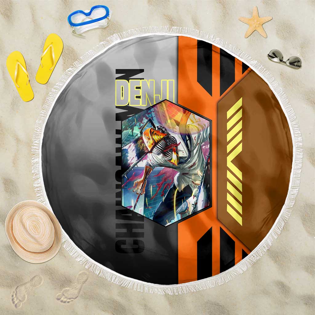 Denji from Chainsaw Man Beach Blanket with Energetic Posing and Chainsaw Demon Design - The Mazicc