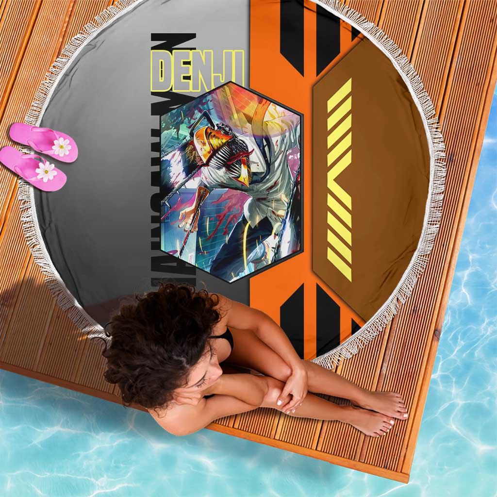 Denji from Chainsaw Man Beach Blanket with Energetic Posing and Chainsaw Demon Design - The Mazicc