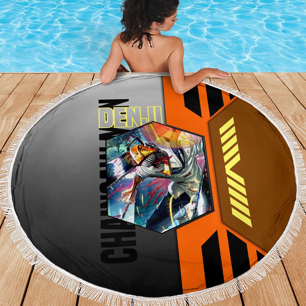 Denji from Chainsaw Man Beach Blanket with Energetic Posing and Chainsaw Demon Design - The Mazicc