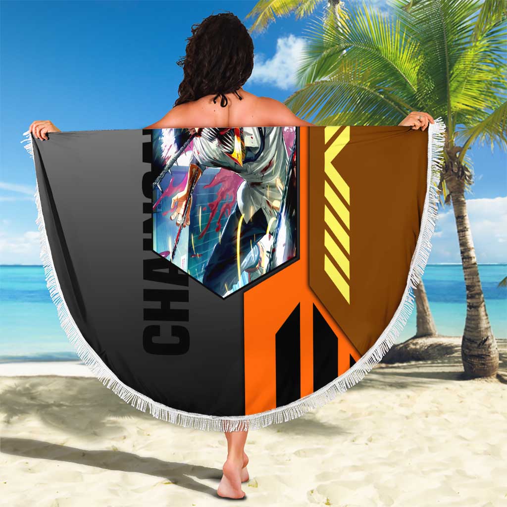 Denji from Chainsaw Man Beach Blanket with Energetic Posing and Chainsaw Demon Design - The Mazicc