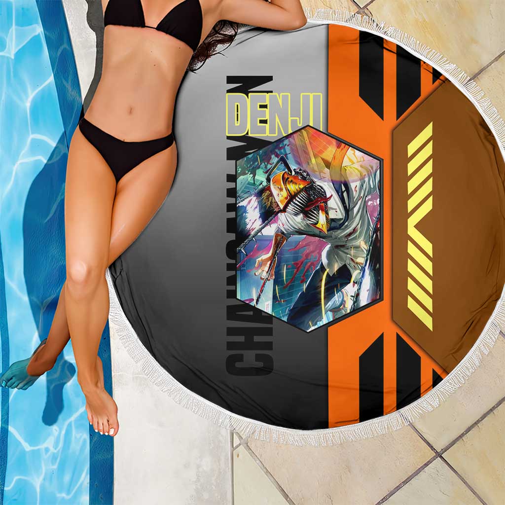 Denji from Chainsaw Man Beach Blanket with Energetic Posing and Chainsaw Demon Design - The Mazicc