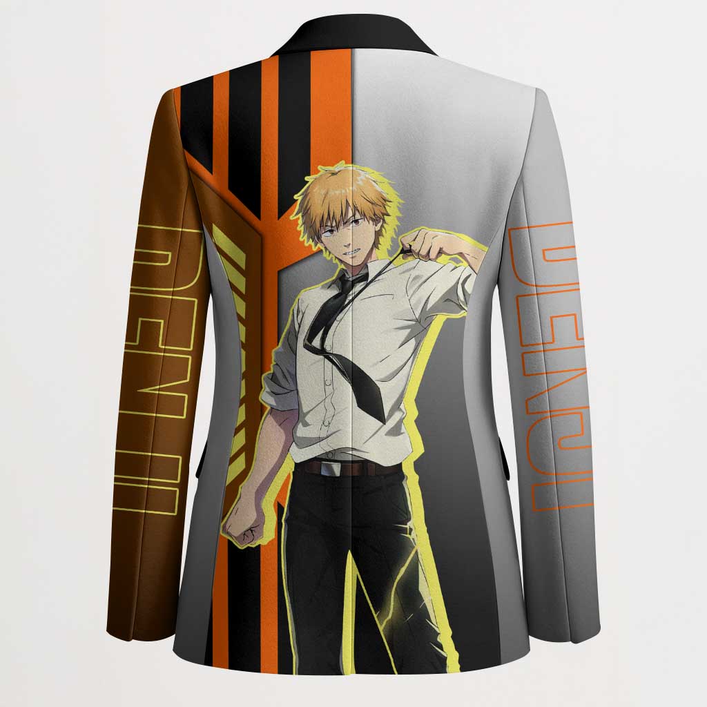 Denji from Chainsaw Man Blazer with Energetic Posing and Chainsaw Demon Design - The Mazicc
