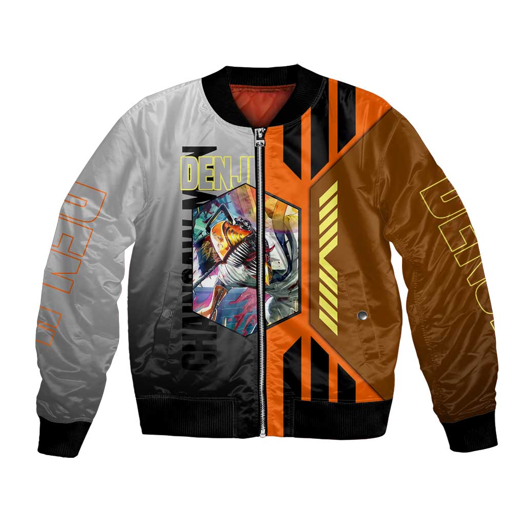 Denji from Chainsaw Man Bomber Jacket with Energetic Posing and Chainsaw Demon Design - The Mazicc