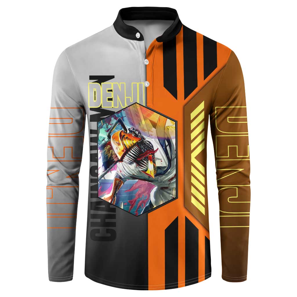 Denji from Chainsaw Man Button Sweatshirt with Energetic Posing and Chainsaw Demon Design - The Mazicc