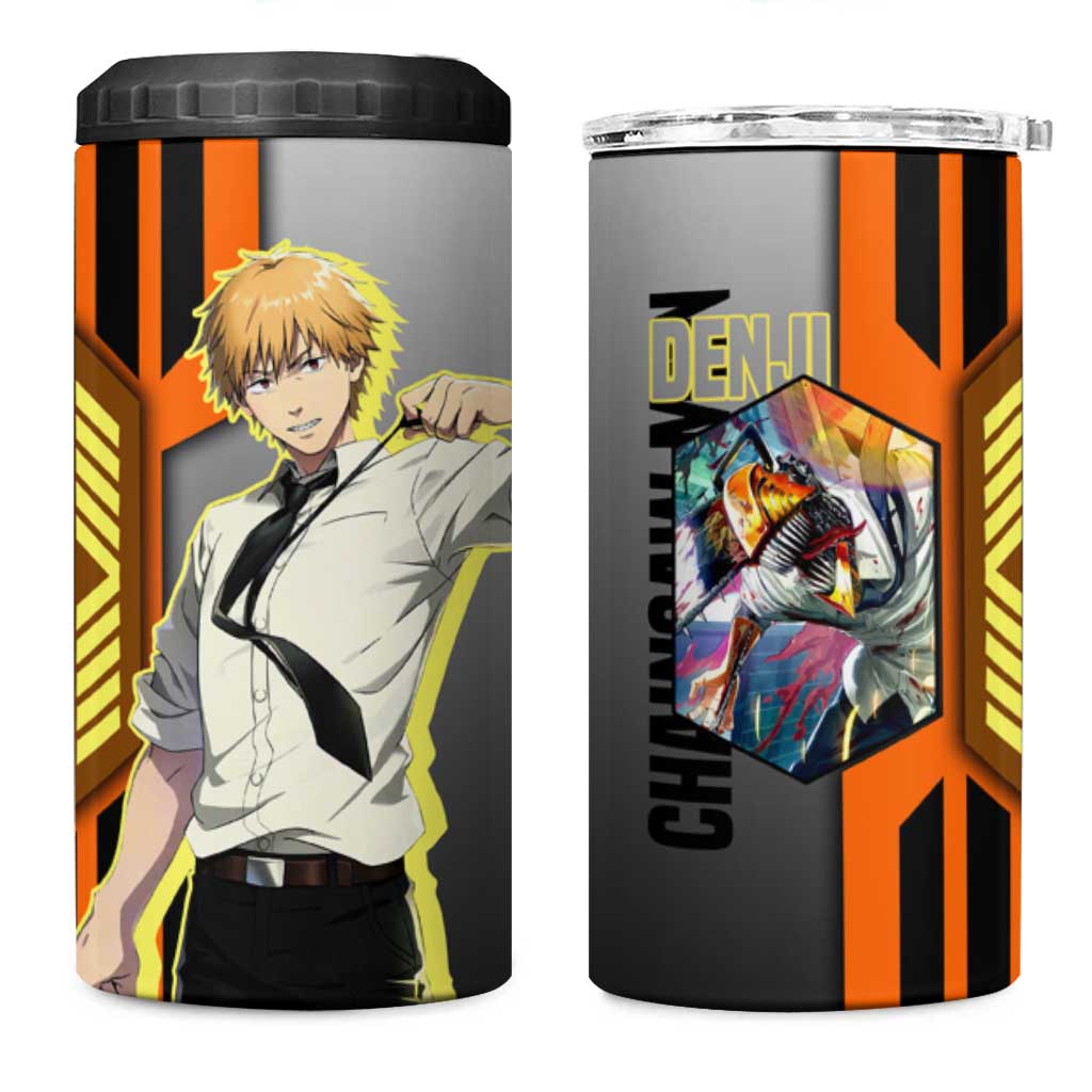 Denji from Chainsaw Man 4 in 1 Can Cooler Tumbler with Energetic Posing and Chainsaw Demon Design - The Mazicc