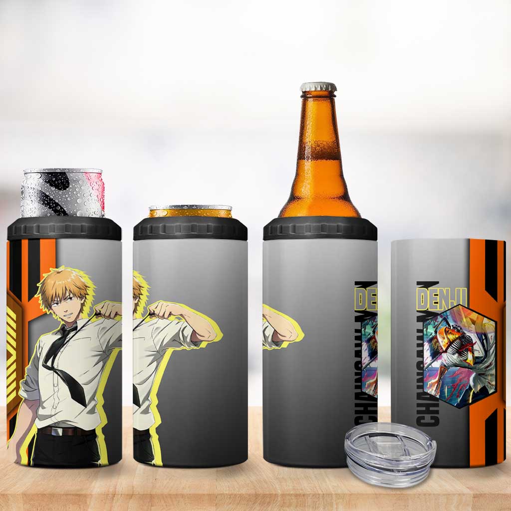 Denji from Chainsaw Man 4 in 1 Can Cooler Tumbler with Energetic Posing and Chainsaw Demon Design - The Mazicc