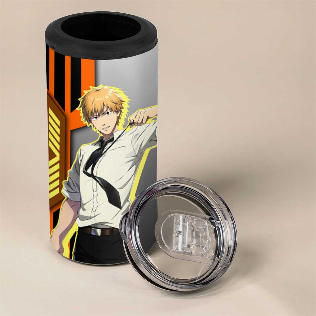 Denji from Chainsaw Man 4 in 1 Can Cooler Tumbler with Energetic Posing and Chainsaw Demon Design - The Mazicc