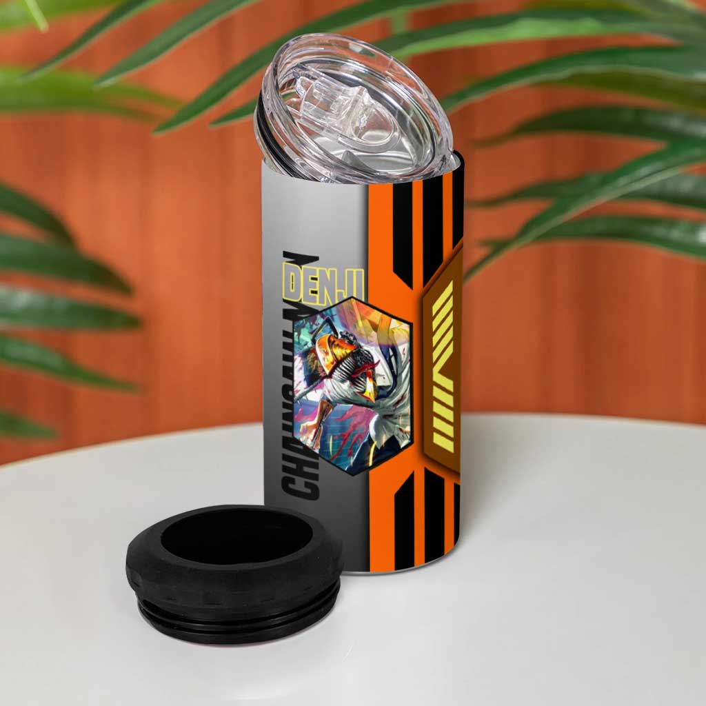Denji from Chainsaw Man 4 in 1 Can Cooler Tumbler with Energetic Posing and Chainsaw Demon Design - The Mazicc