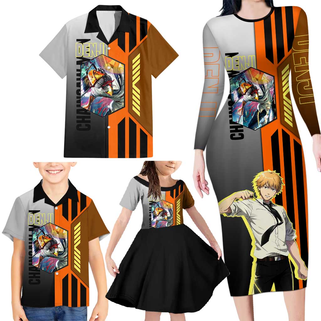 Denji from Chainsaw Man Family Matching Long Sleeve Bodycon Dress and Hawaiian Shirt with Energetic Posing and Chainsaw Demon Design - The Mazicc