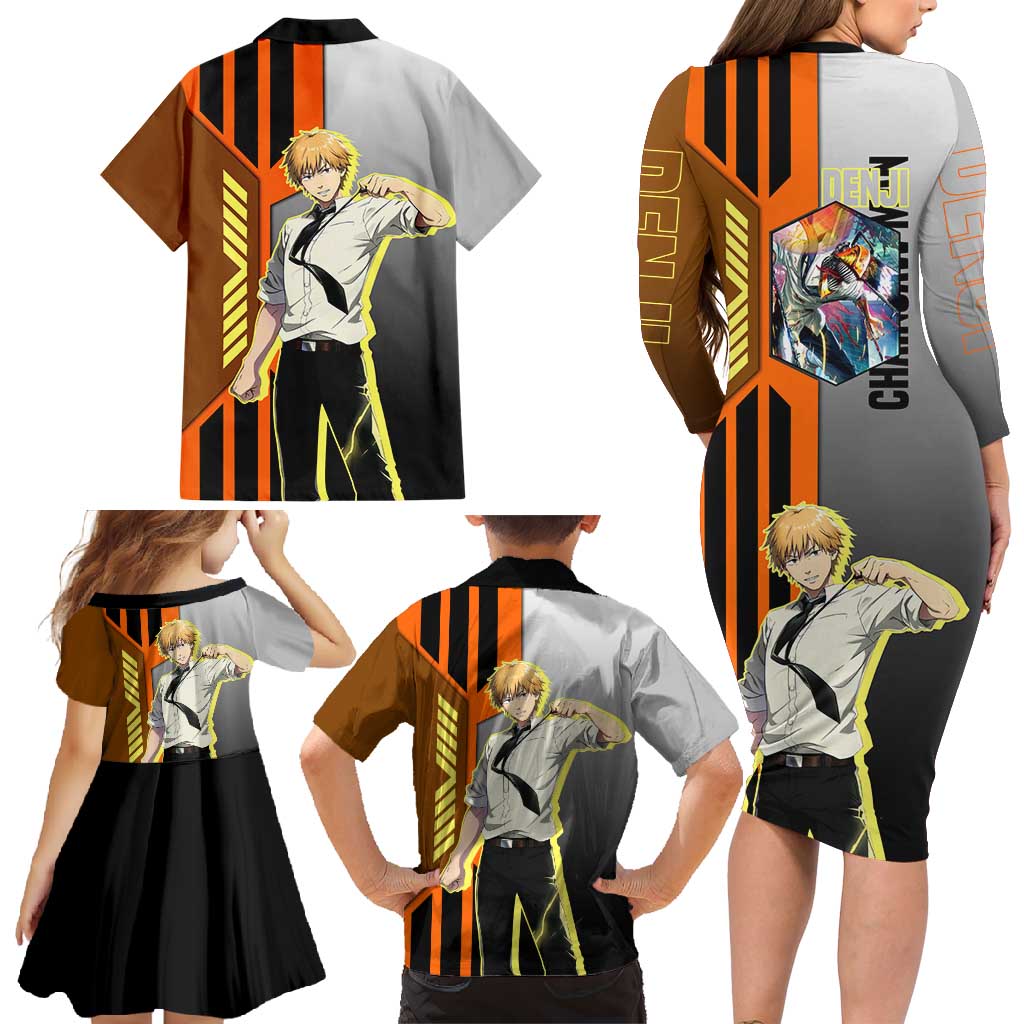 Denji from Chainsaw Man Family Matching Long Sleeve Bodycon Dress and Hawaiian Shirt with Energetic Posing and Chainsaw Demon Design - The Mazicc