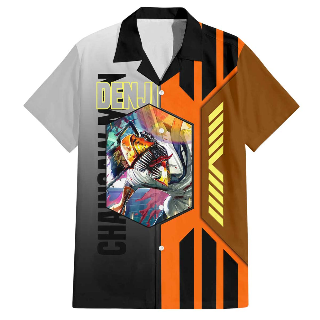 Denji from Chainsaw Man Family Matching Off The Shoulder Long Sleeve Dress and Hawaiian Shirt with Energetic Posing and Chainsaw Demon Design - The Mazicc