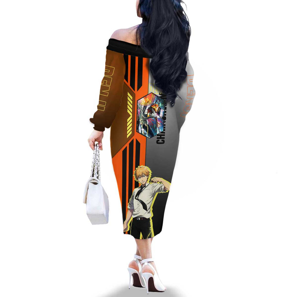 Denji from Chainsaw Man Family Matching Off The Shoulder Long Sleeve Dress and Hawaiian Shirt with Energetic Posing and Chainsaw Demon Design - The Mazicc