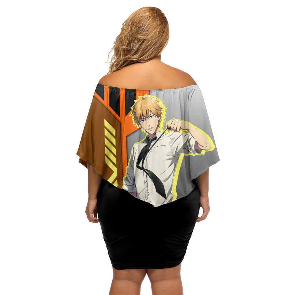 Denji from Chainsaw Man Family Matching Off Shoulder Short Dress and Hawaiian Shirt with Energetic Posing and Chainsaw Demon Design - The Mazicc