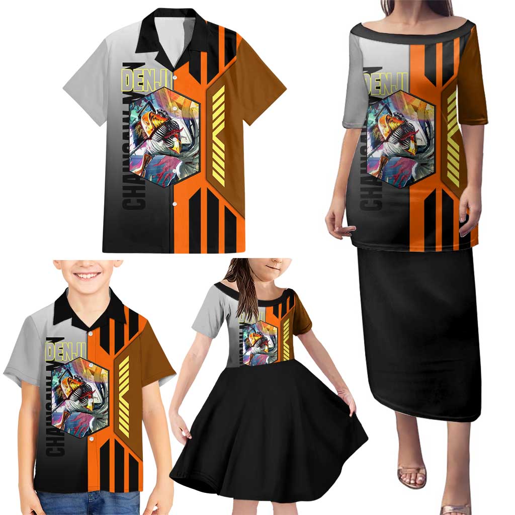 Denji from Chainsaw Man Family Matching Puletasi and Hawaiian Shirt with Energetic Posing and Chainsaw Demon Design - The Mazicc
