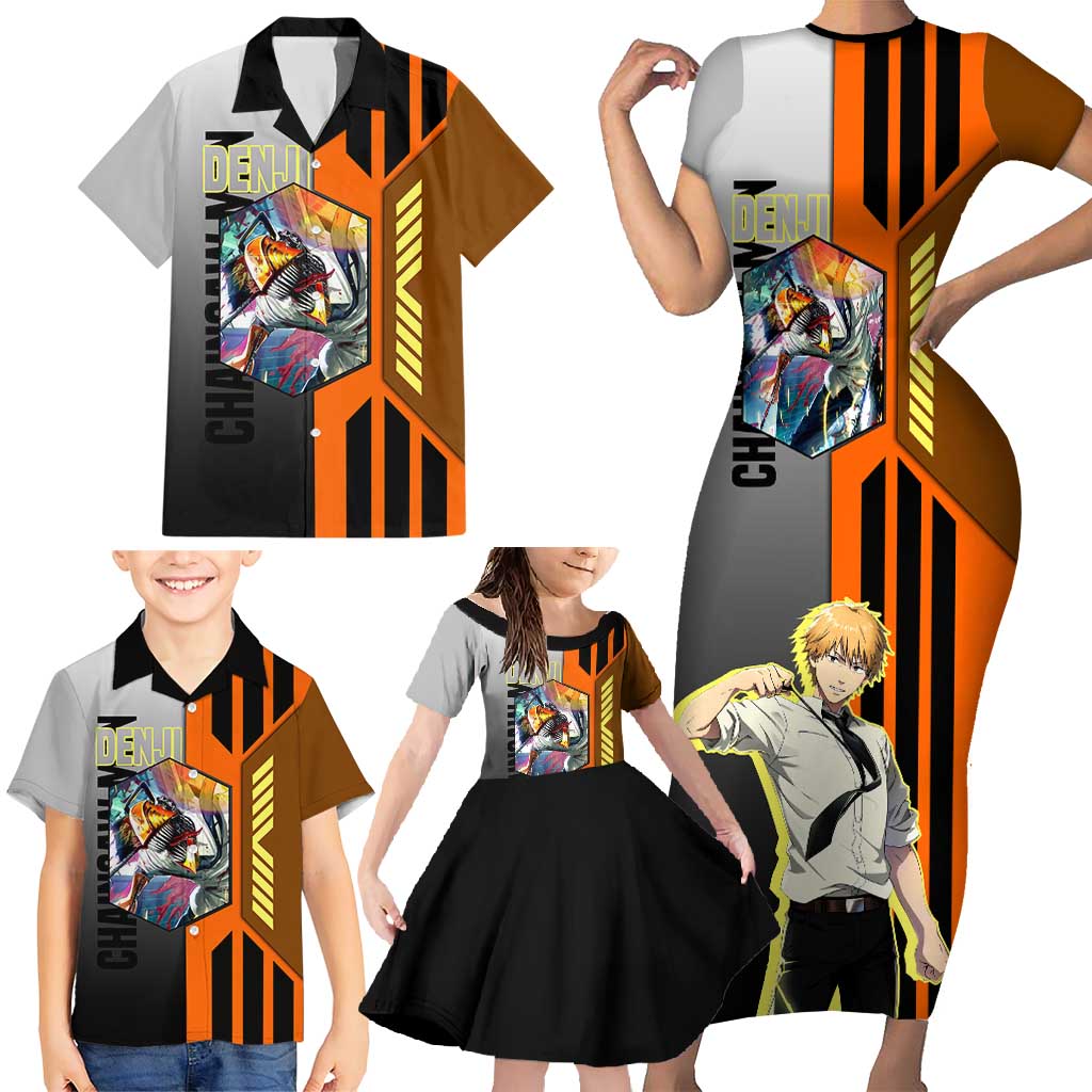 Denji from Chainsaw Man Family Matching Short Sleeve Bodycon Dress and Hawaiian Shirt with Energetic Posing and Chainsaw Demon Design - The Mazicc