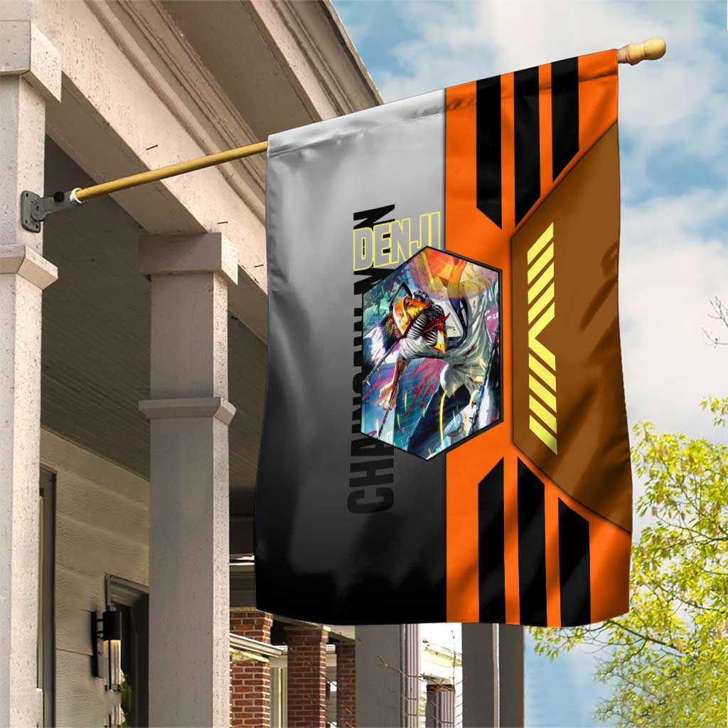 Denji from Chainsaw Man Garden Flag with Energetic Posing and Chainsaw Demon Design - The Mazicc