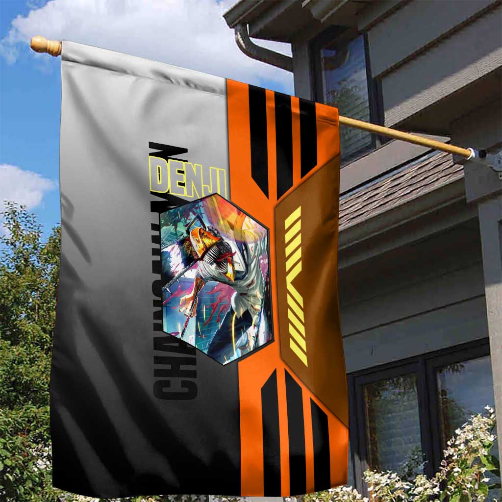 Denji from Chainsaw Man Garden Flag with Energetic Posing and Chainsaw Demon Design - The Mazicc
