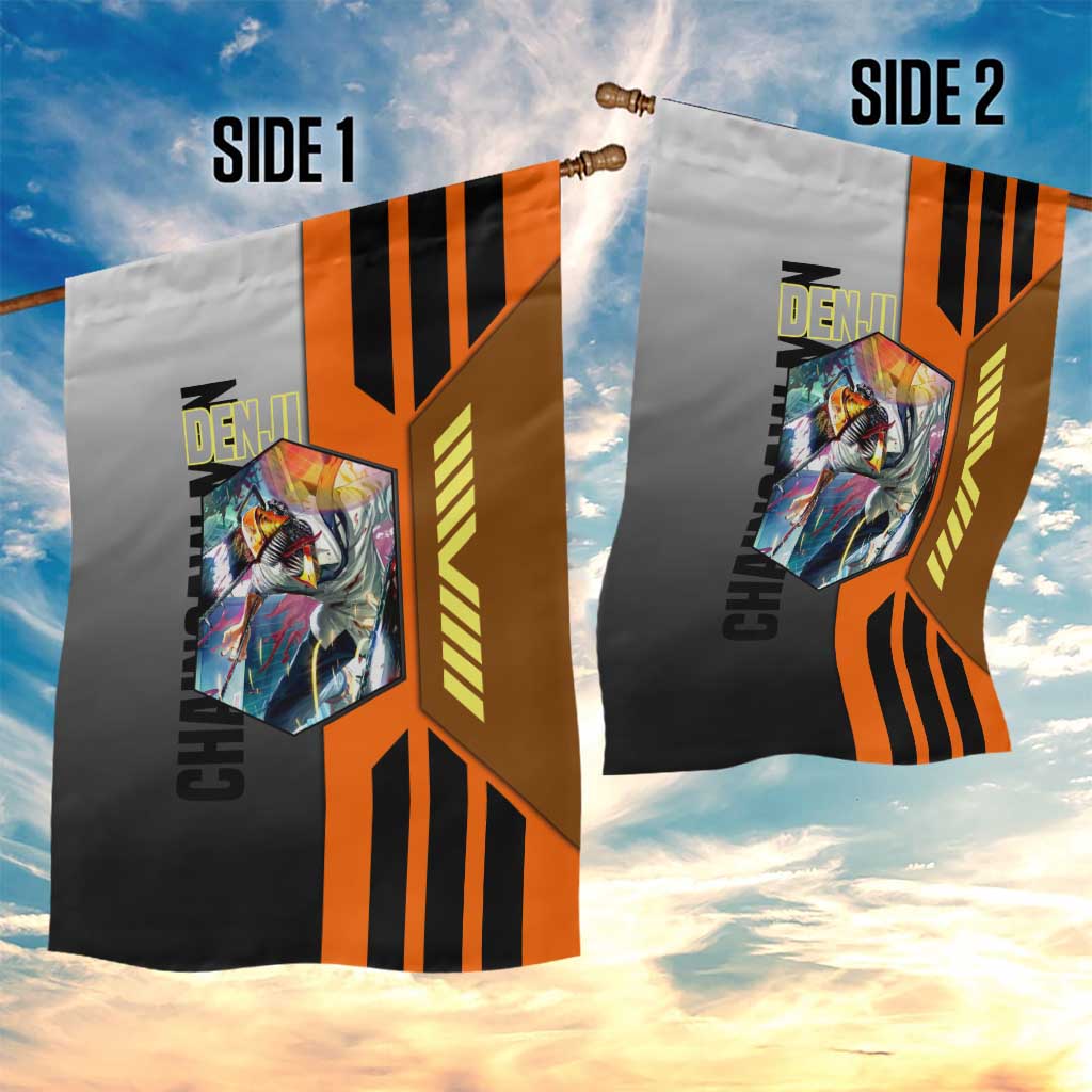 Denji from Chainsaw Man Garden Flag with Energetic Posing and Chainsaw Demon Design - The Mazicc