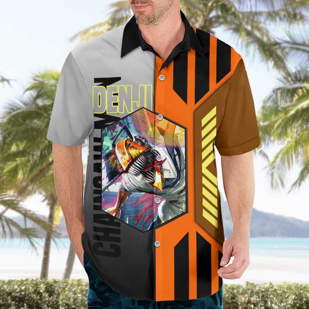 Denji from Chainsaw Man Hawaiian Shirt with Energetic Posing and Chainsaw Demon Design - The Mazicc