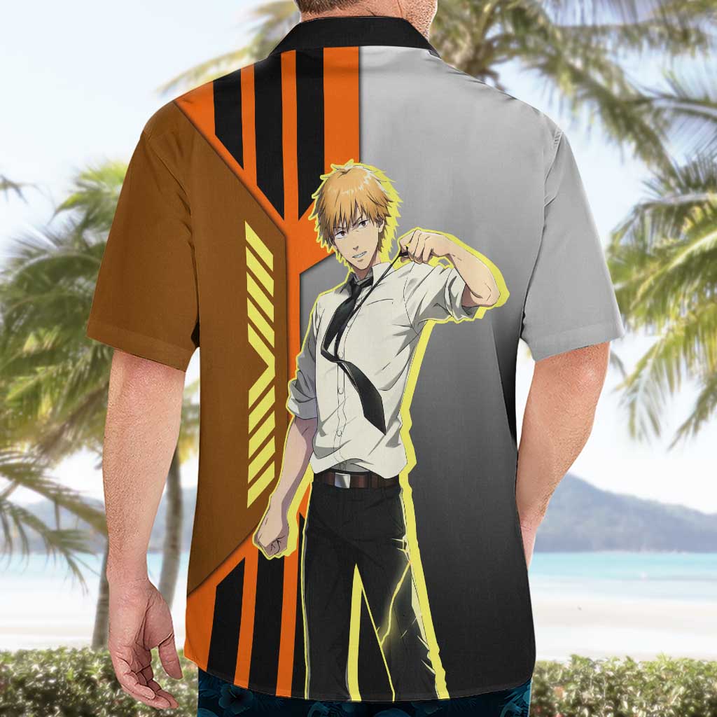Denji from Chainsaw Man Hawaiian Shirt with Energetic Posing and Chainsaw Demon Design - The Mazicc