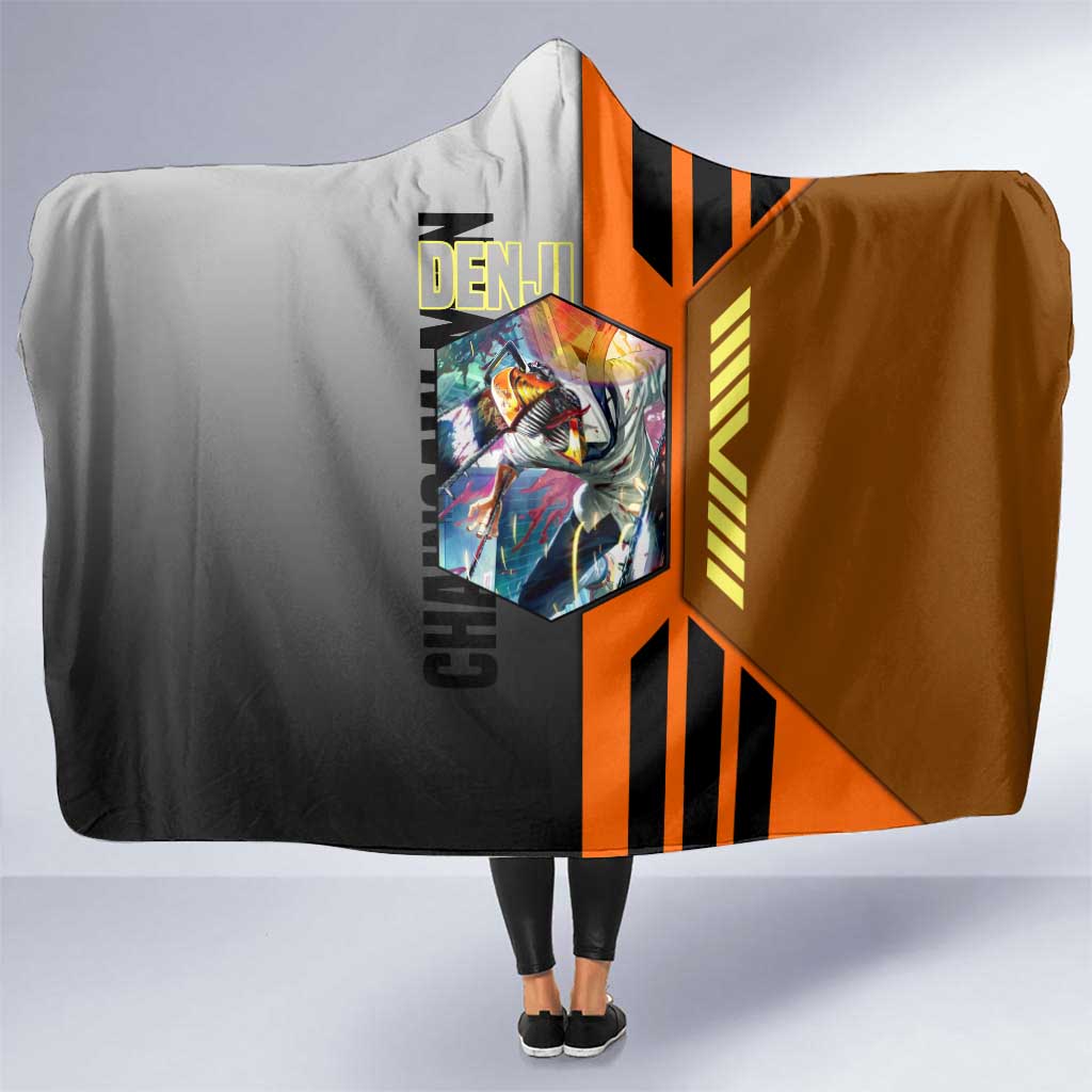 Denji from Chainsaw Man Hooded Blanket with Energetic Posing and Chainsaw Demon Design - The Mazicc