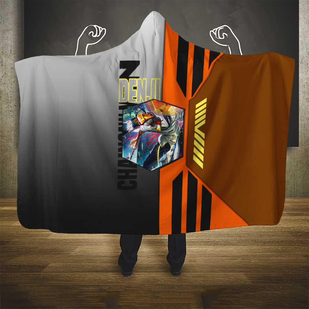 Denji from Chainsaw Man Hooded Blanket with Energetic Posing and Chainsaw Demon Design - The Mazicc