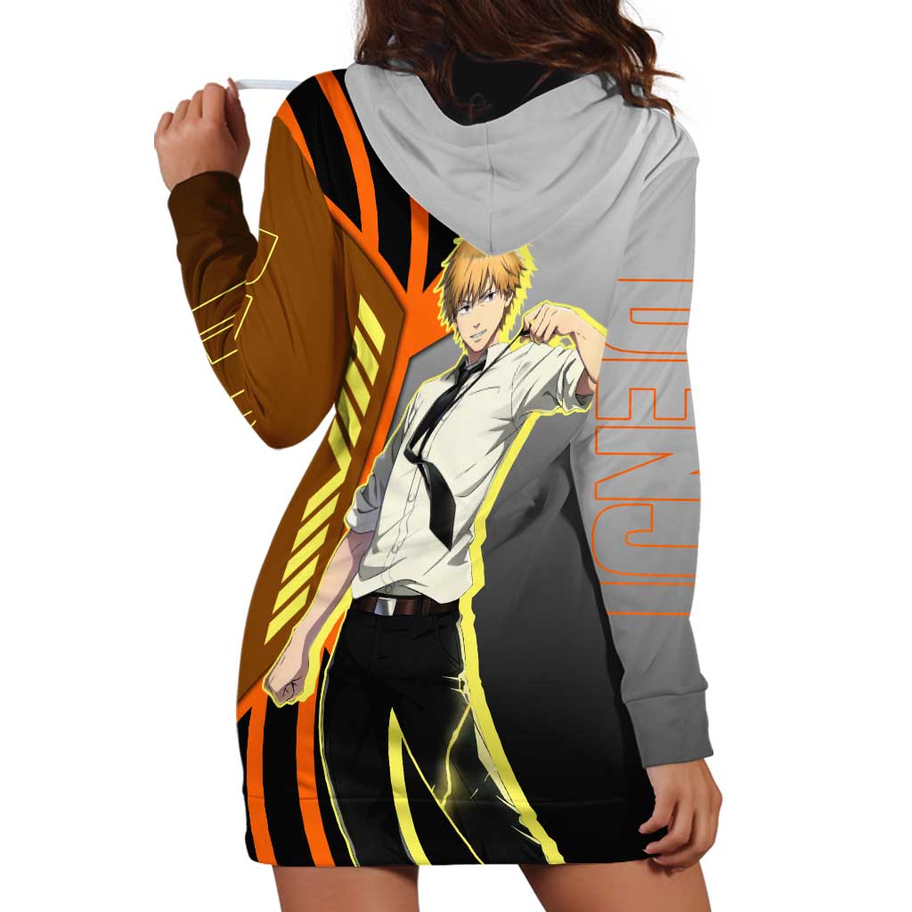 Denji from Chainsaw Man Hoodie Dress with Energetic Posing and Chainsaw Demon Design - The Mazicc