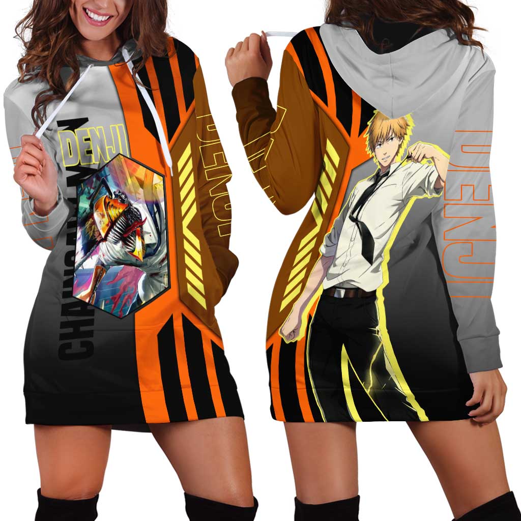 Denji from Chainsaw Man Hoodie Dress with Energetic Posing and Chainsaw Demon Design - The Mazicc