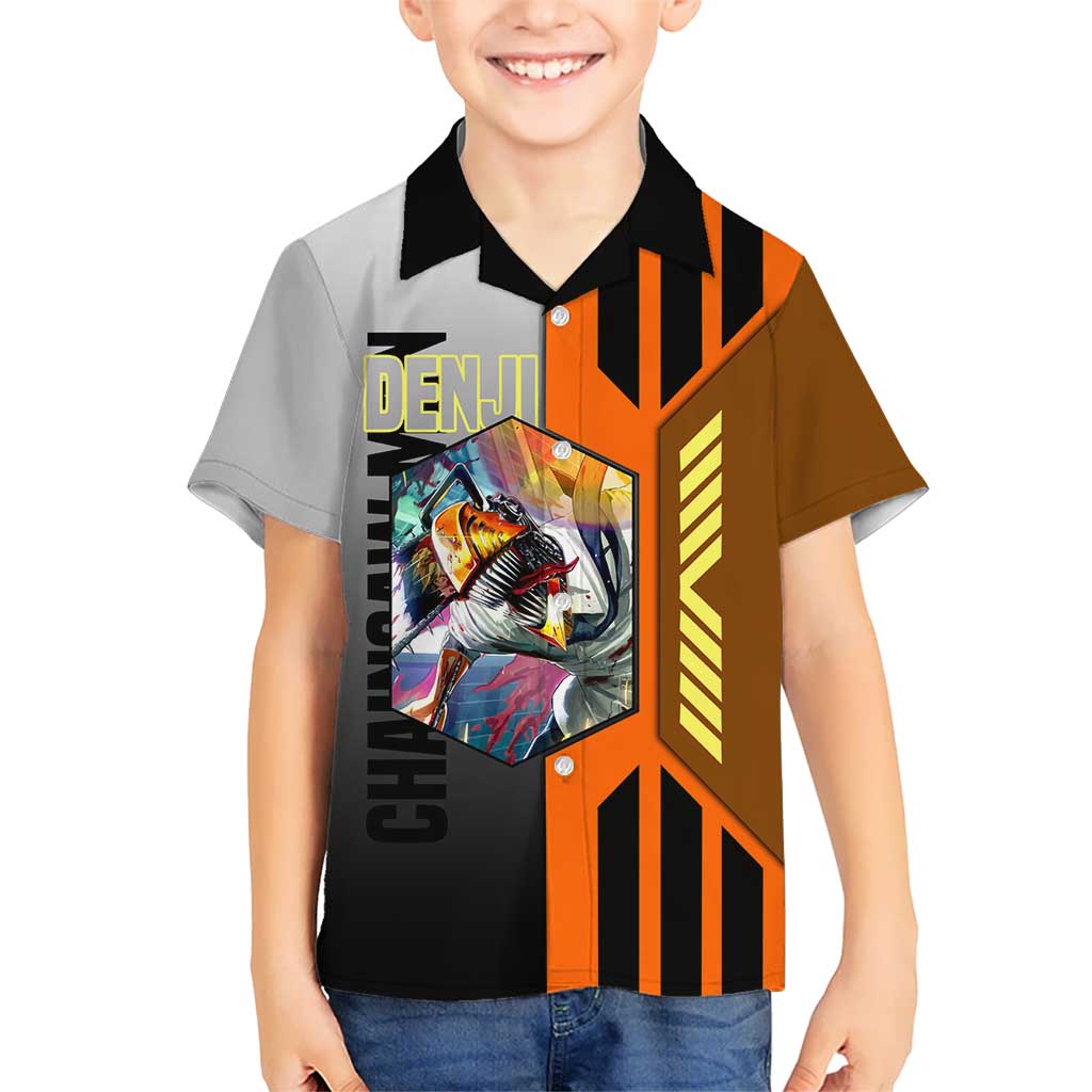 Denji from Chainsaw Man Kid Hawaiian Shirt with Energetic Posing and Chainsaw Demon Design - The Mazicc