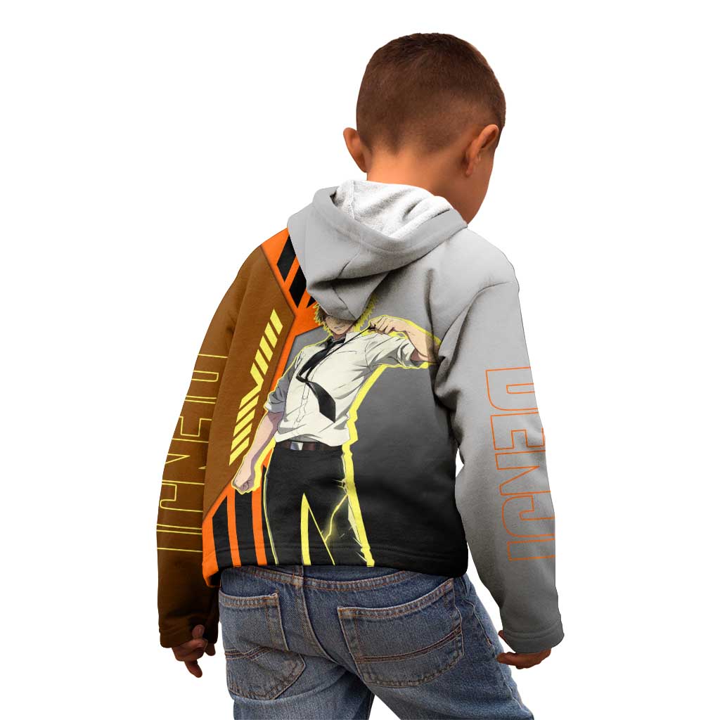 Denji from Chainsaw Man Kid Hoodie with Energetic Posing and Chainsaw Demon Design - The Mazicc