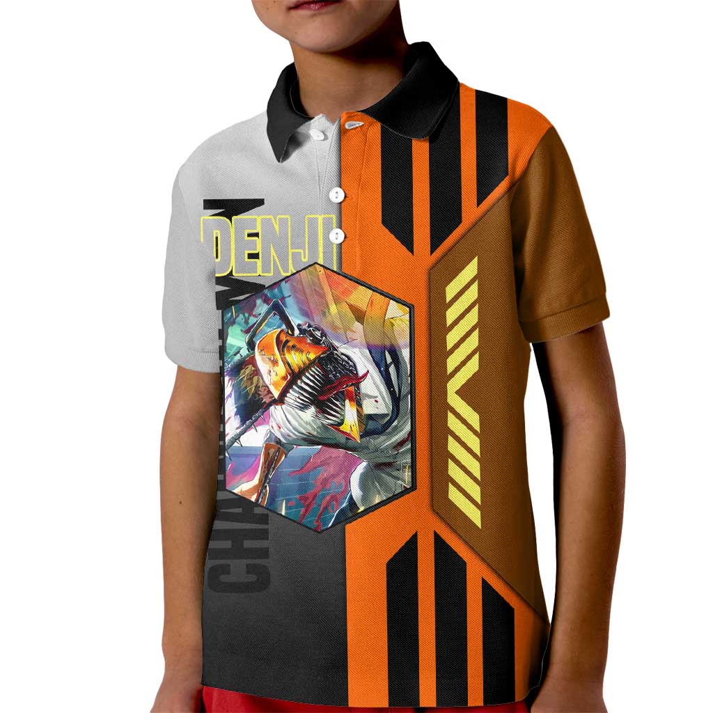 Denji from Chainsaw Man Kid Polo Shirt with Energetic Posing and Chainsaw Demon Design - The Mazicc