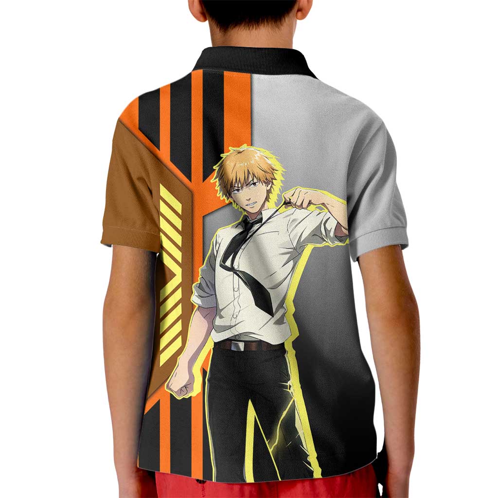 Denji from Chainsaw Man Kid Polo Shirt with Energetic Posing and Chainsaw Demon Design - The Mazicc