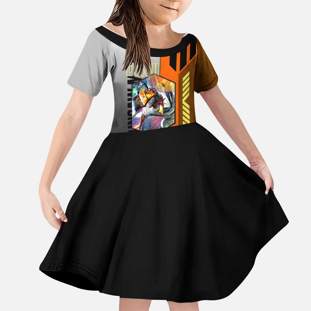 Denji from Chainsaw Man Kid Short Sleeve Dress with Energetic Posing and Chainsaw Demon Design - The Mazicc