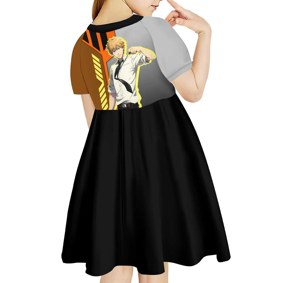 Denji from Chainsaw Man Kid Short Sleeve Dress with Energetic Posing and Chainsaw Demon Design - The Mazicc
