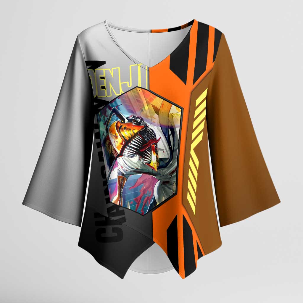 Denji from Chainsaw Man Kimono Sleeve Blouse with Energetic Posing and Chainsaw Demon Design - The Mazicc