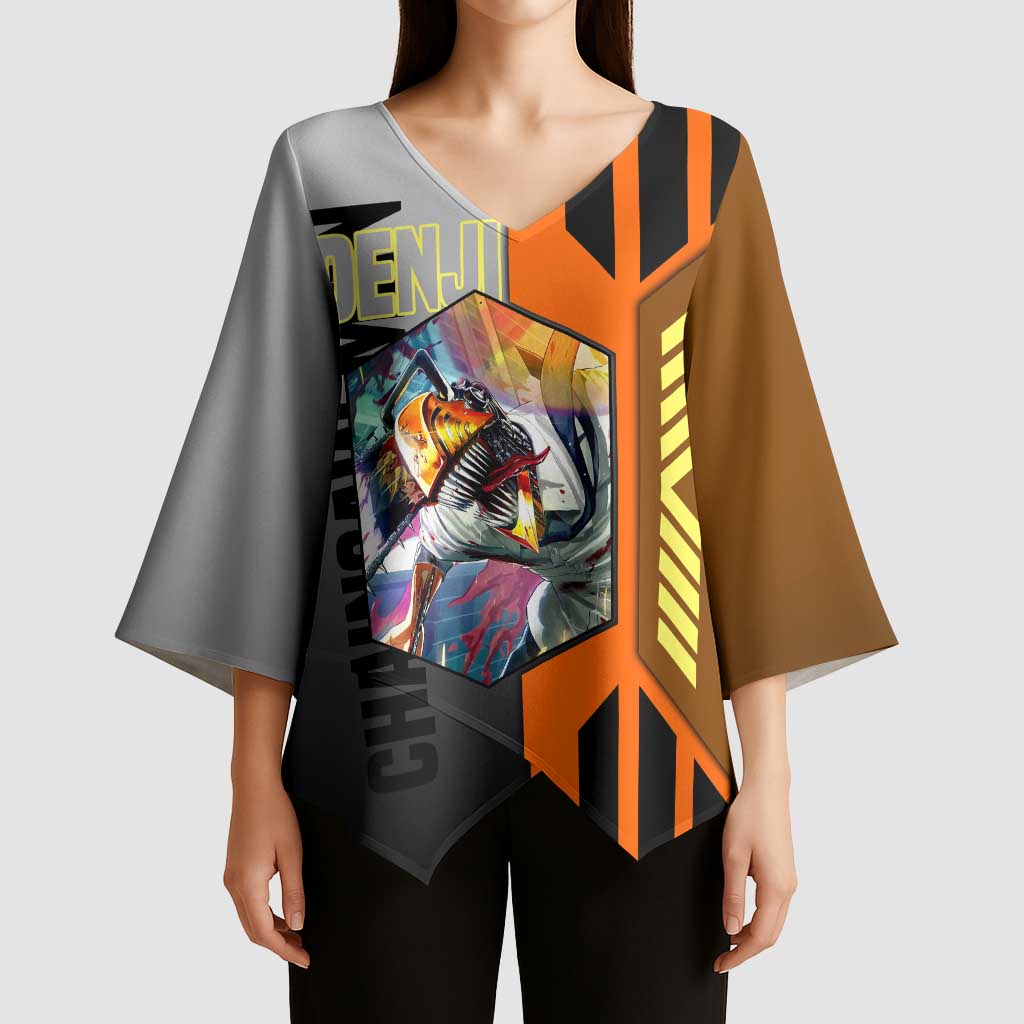 Denji from Chainsaw Man Kimono Sleeve Blouse with Energetic Posing and Chainsaw Demon Design - The Mazicc