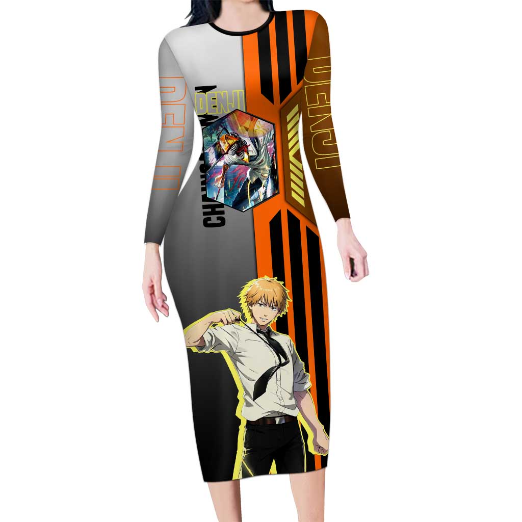 Denji from Chainsaw Man Long Sleeve Bodycon Dress with Energetic Posing and Chainsaw Demon Design - The Mazicc