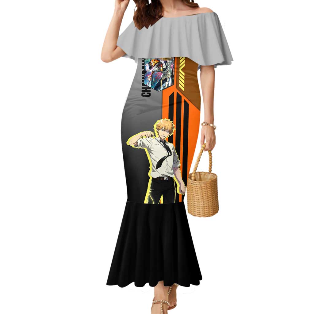 Denji from Chainsaw Man Mermaid Dress with Energetic Posing and Chainsaw Demon Design - The Mazicc