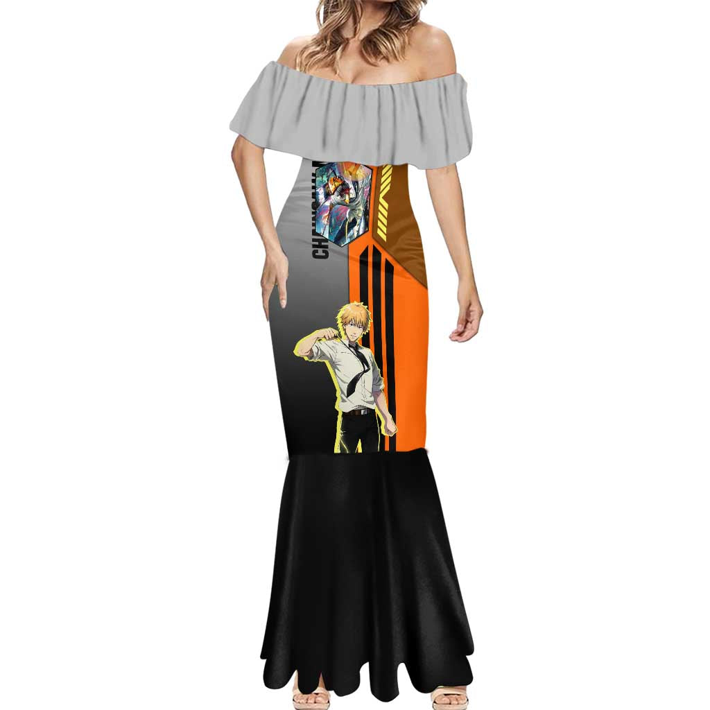Denji from Chainsaw Man Mermaid Dress with Energetic Posing and Chainsaw Demon Design - The Mazicc