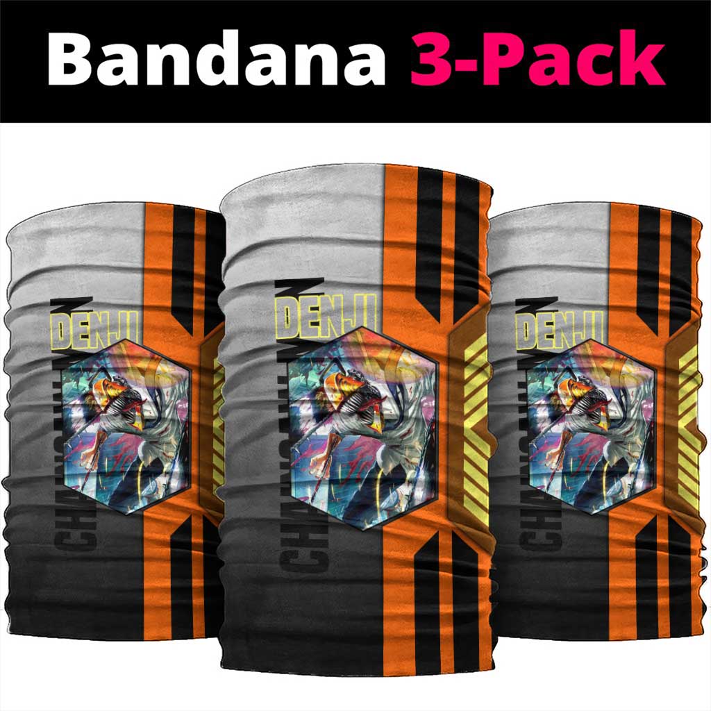 Denji from Chainsaw Man Neck Gaiter with Energetic Posing and Chainsaw Demon Design - The Mazicc