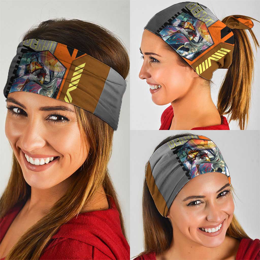 Denji from Chainsaw Man Neck Gaiter with Energetic Posing and Chainsaw Demon Design - The Mazicc