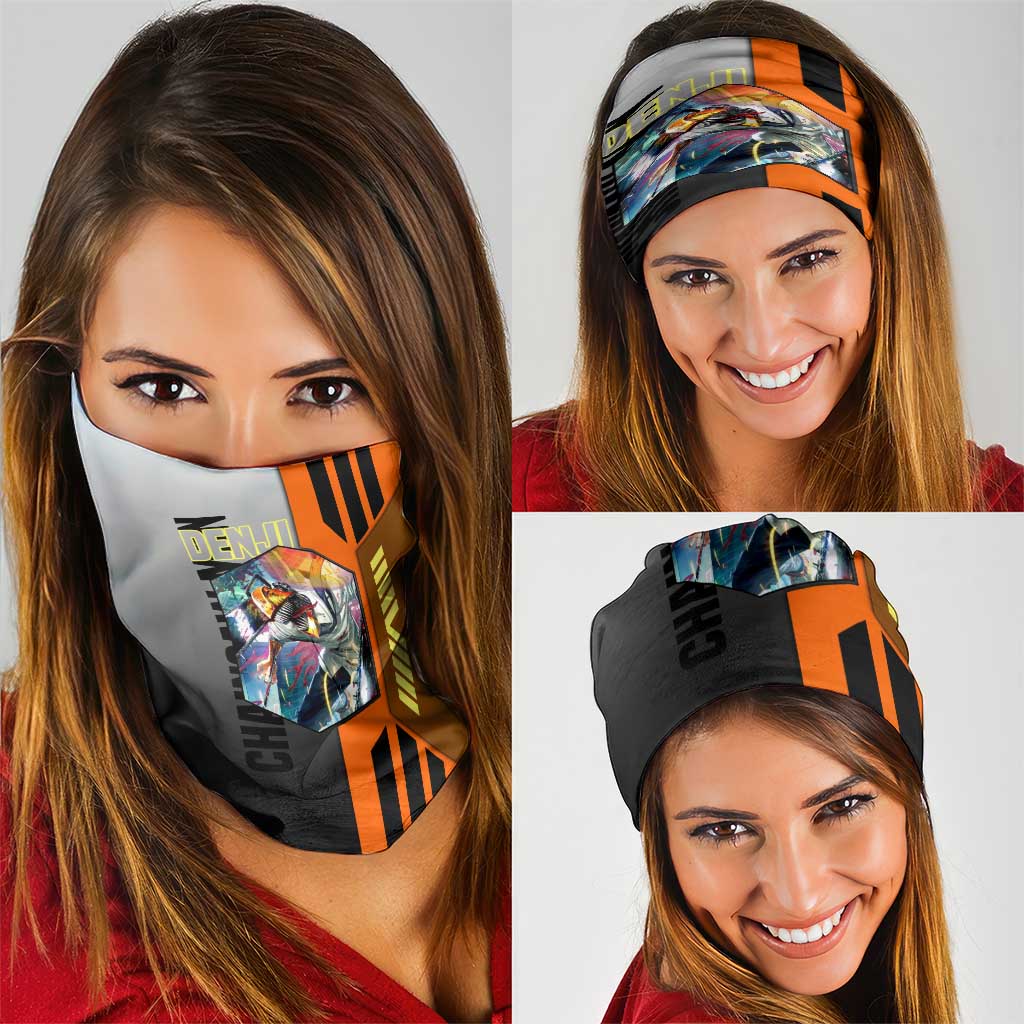 Denji from Chainsaw Man Neck Gaiter with Energetic Posing and Chainsaw Demon Design - The Mazicc