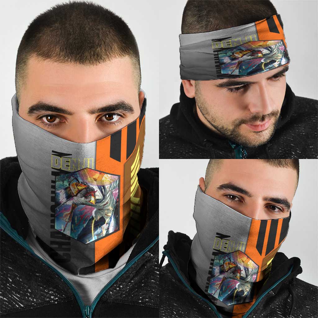 Denji from Chainsaw Man Neck Gaiter with Energetic Posing and Chainsaw Demon Design - The Mazicc