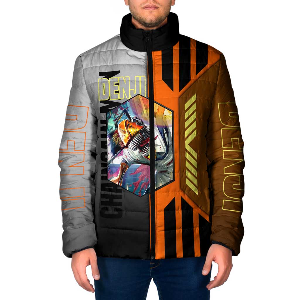 Denji from Chainsaw Man Padded Jacket with Energetic Posing and Chainsaw Demon Design - The Mazicc
