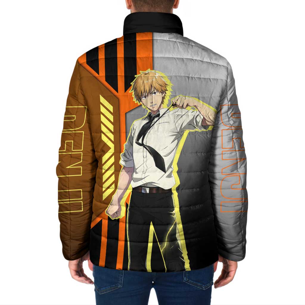 Denji from Chainsaw Man Padded Jacket with Energetic Posing and Chainsaw Demon Design - The Mazicc